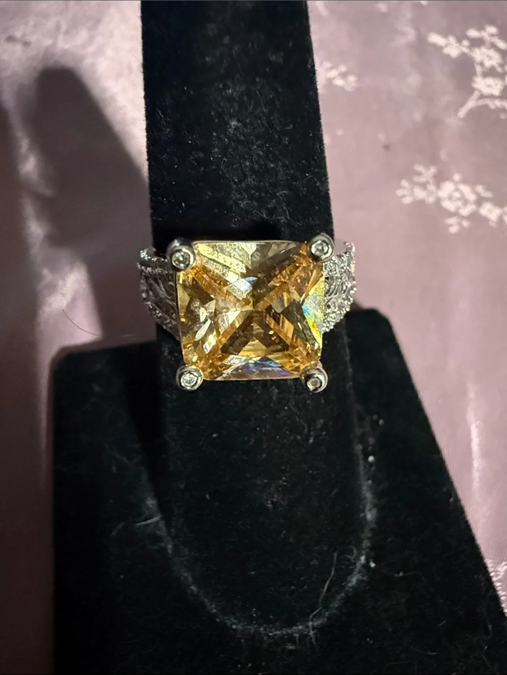 Yellow Square-Cut Statement Ring with sterling Silver Band